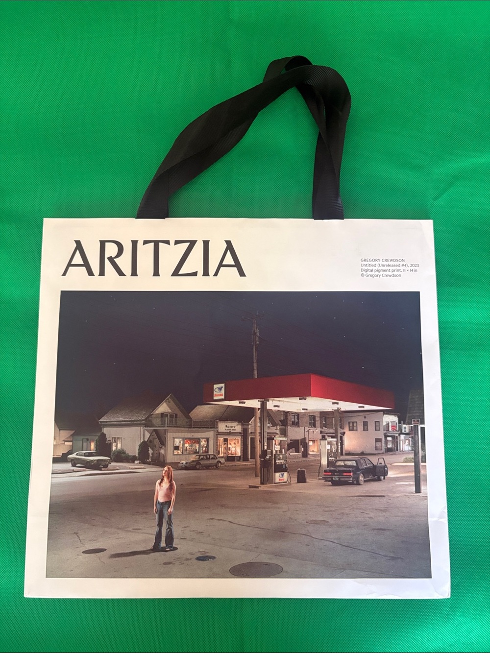 Aritzia White Tote Bag with Black Straps and Photographic Graphic